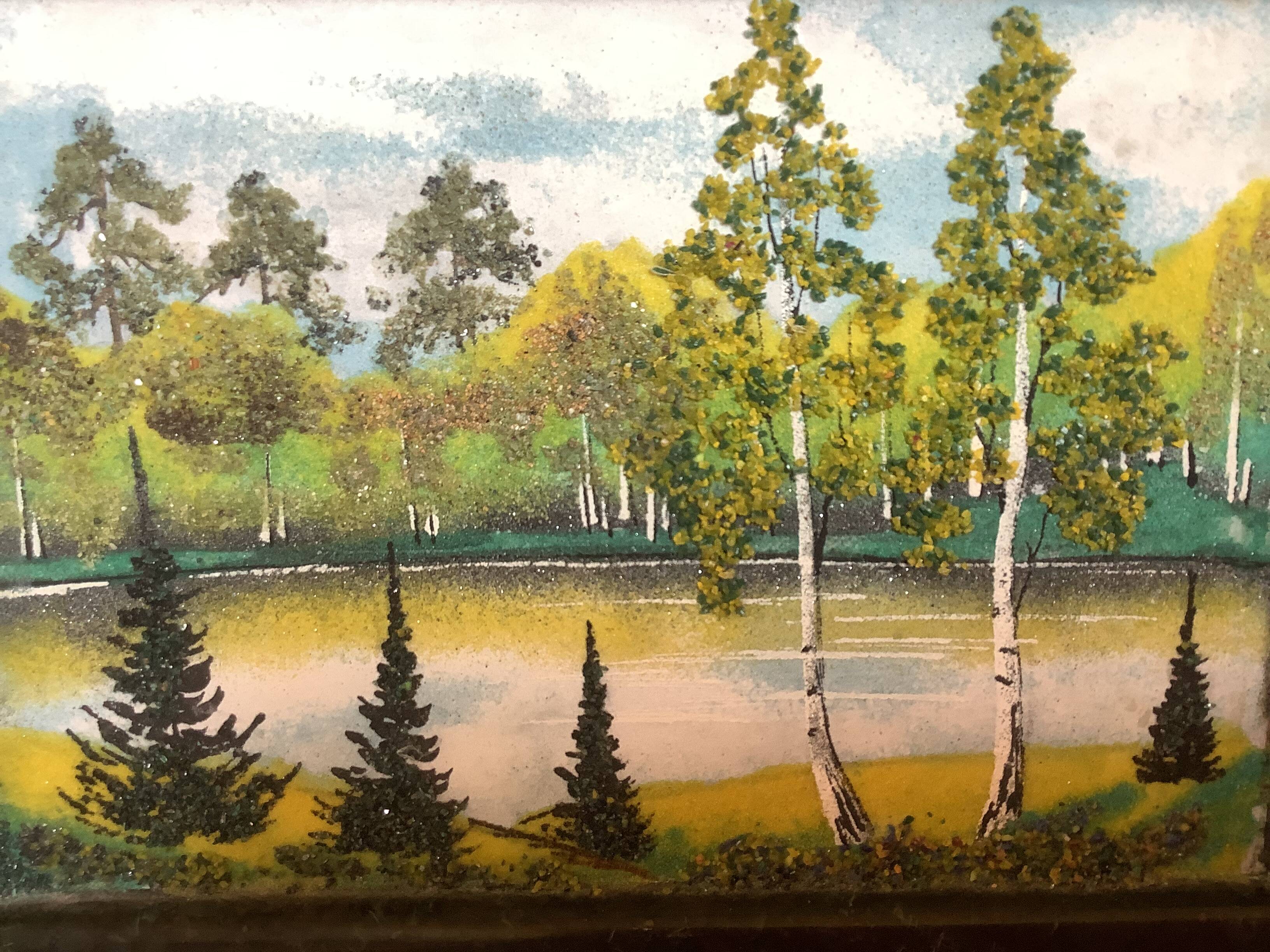 Petit tableau paysage de forêt marbre russe