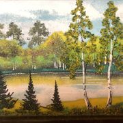 Small landscape painting of a forest in Russian marble.