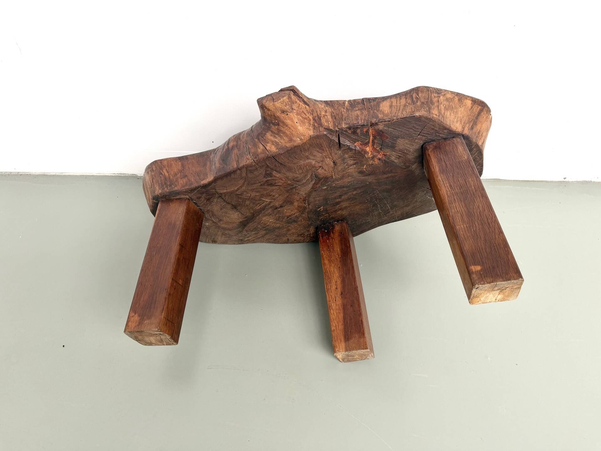 Brutalist tripod coffee table in solid teak – 1970s