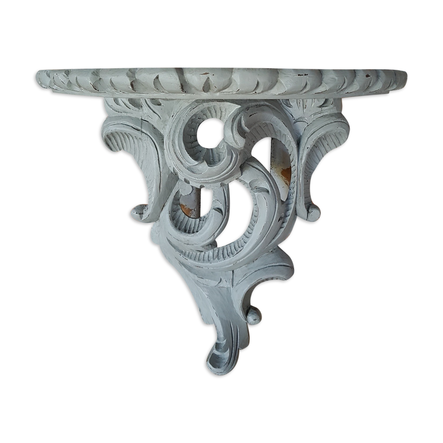 Gray patinated wood wall console