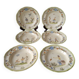 Soup plates with Moustiers de Longchamp decor, AL. Mark signature, 80s