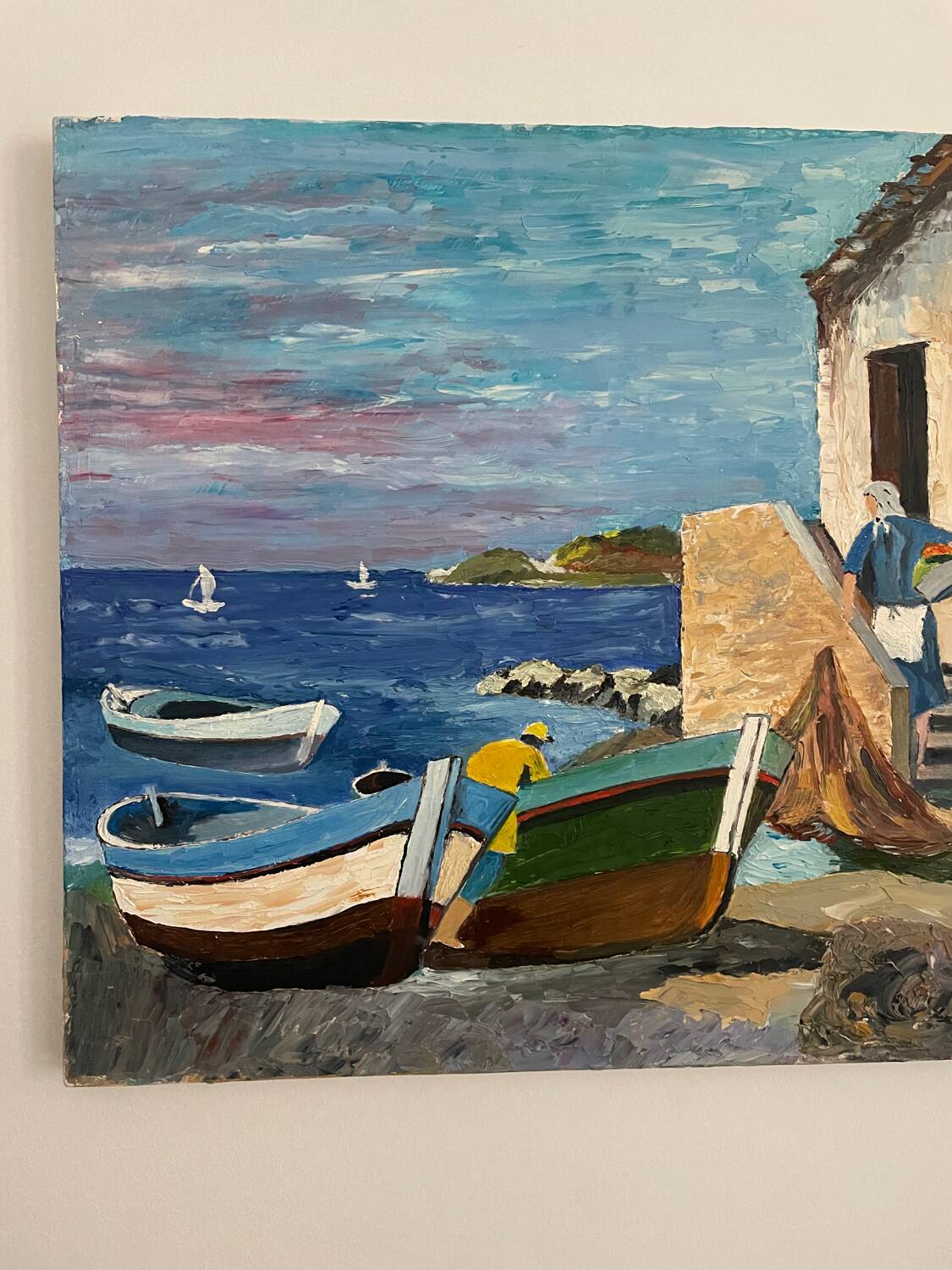 Huile sur toile - village de pecheurs