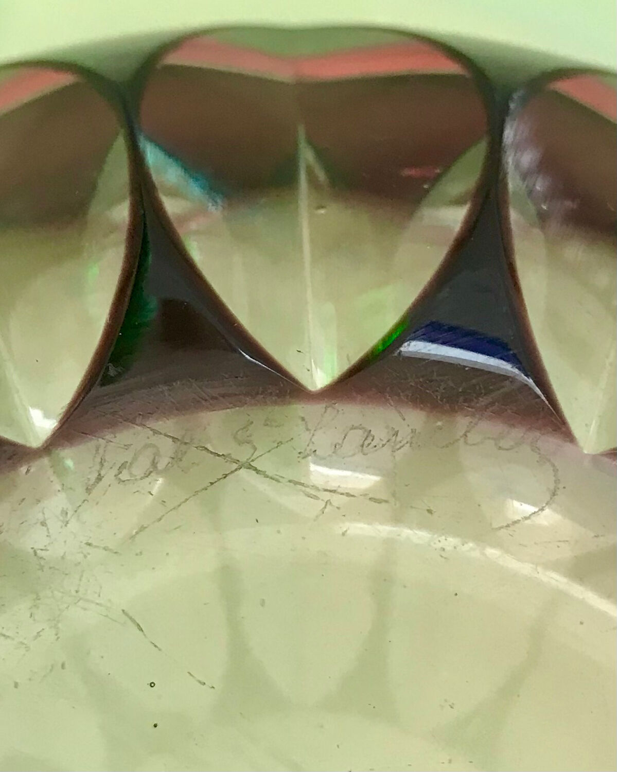 Val Saint Lambert aubergine cut crystal ashtray