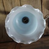Lampe bougeoir laiton tulipe verre dépoli bleuté
