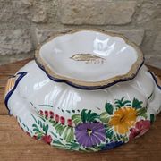 Old serving dish, vegetable dish, soup tureen without lid, flower decoration