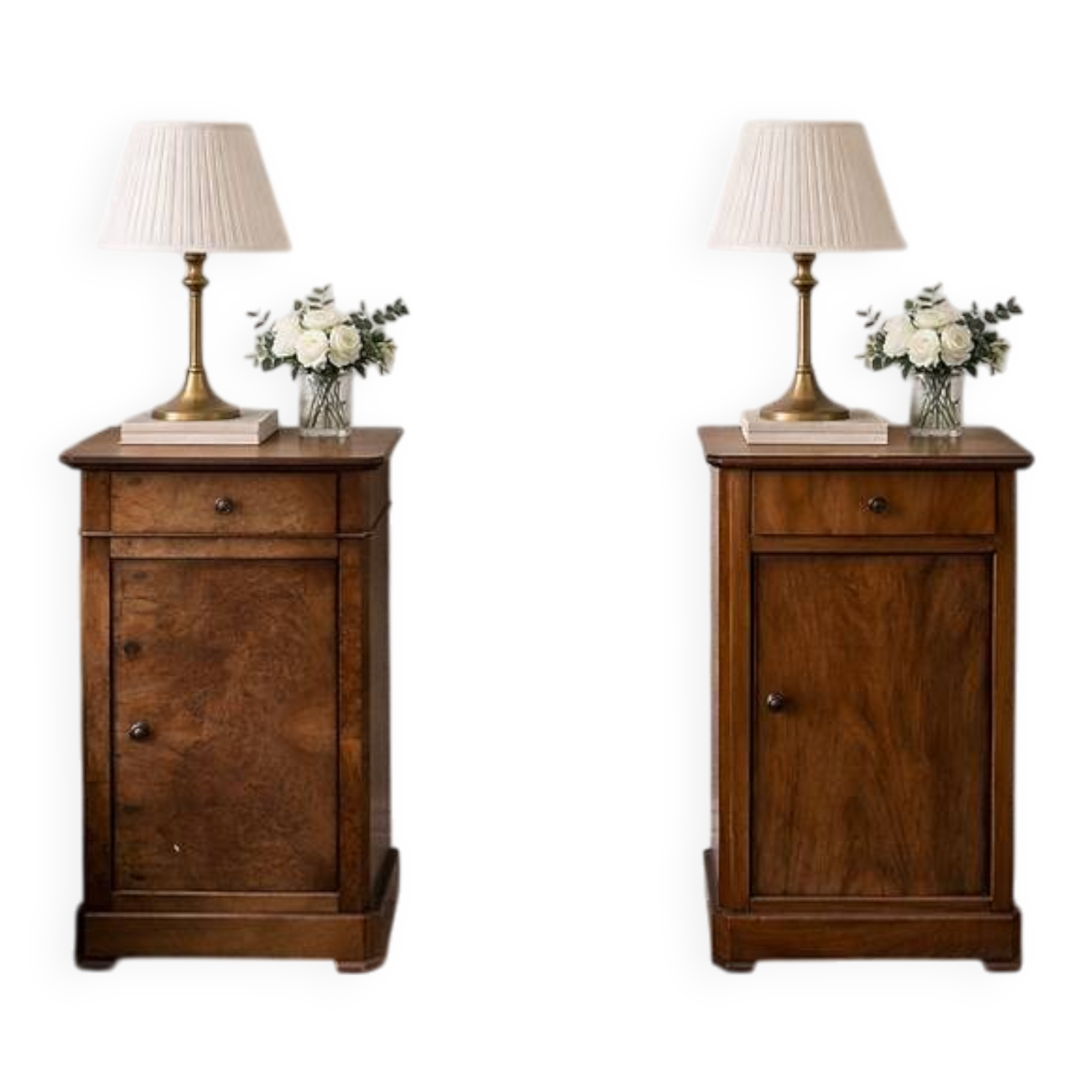 Pair of walnut bedside tables