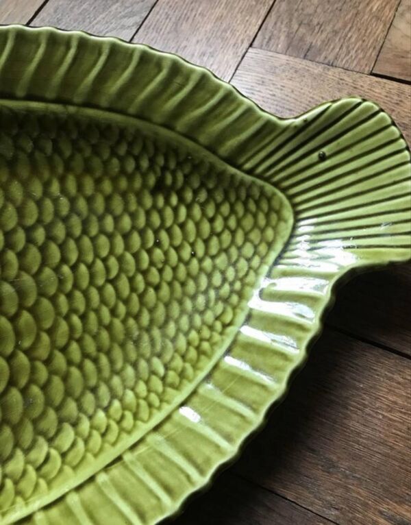 Grand plat poisson Sarreguemines vert