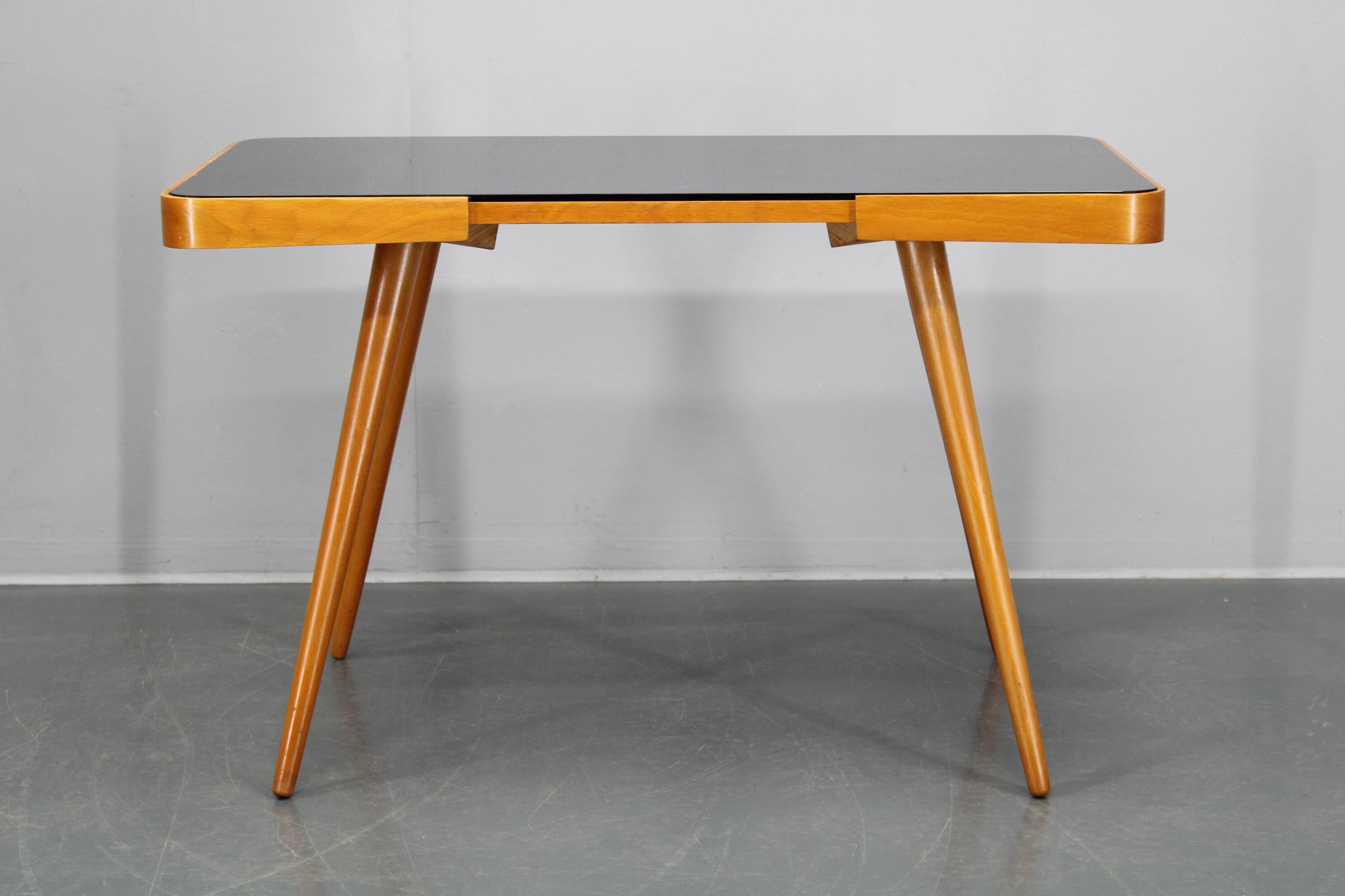 1960s Beech Coffee Table with Glass Top , Czechoslovakia