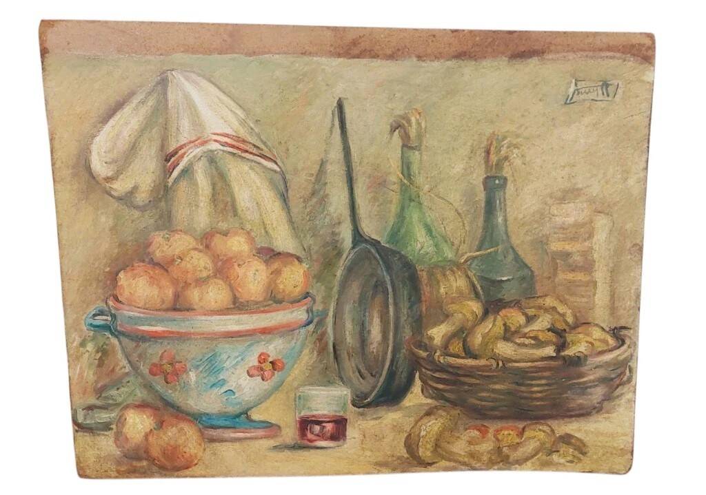 Roberto Pucci oil painting 50s painting on 2 sides landscape still life