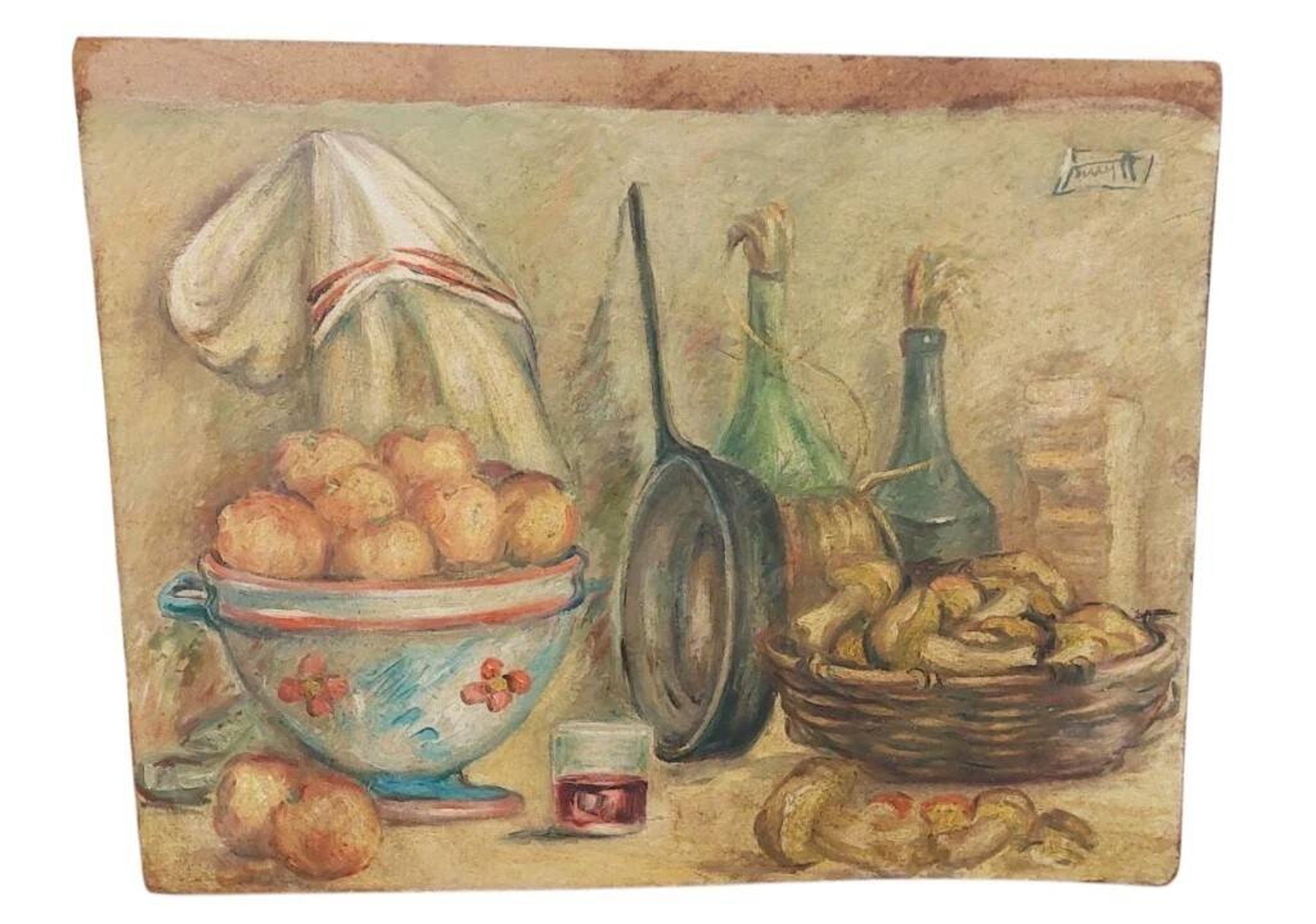 Roberto Pucci oil painting 50s painting on 2 sides landscape still life
