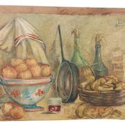 Roberto Pucci oil painting 50s painting on 2 sides landscape still life