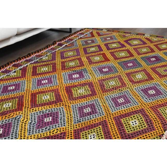 1970s Vintage Turkish Oushak Handmade Wool Cotton Orange Area Rug 160x263