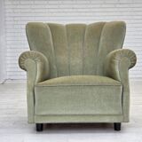 1970s, Danish relax armchair, light green furniture velour