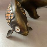 Lampe poisson vintage en laiton et verre