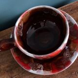 Cup, saucer, breakfast, Vallauris in flame-patterned ceramic.