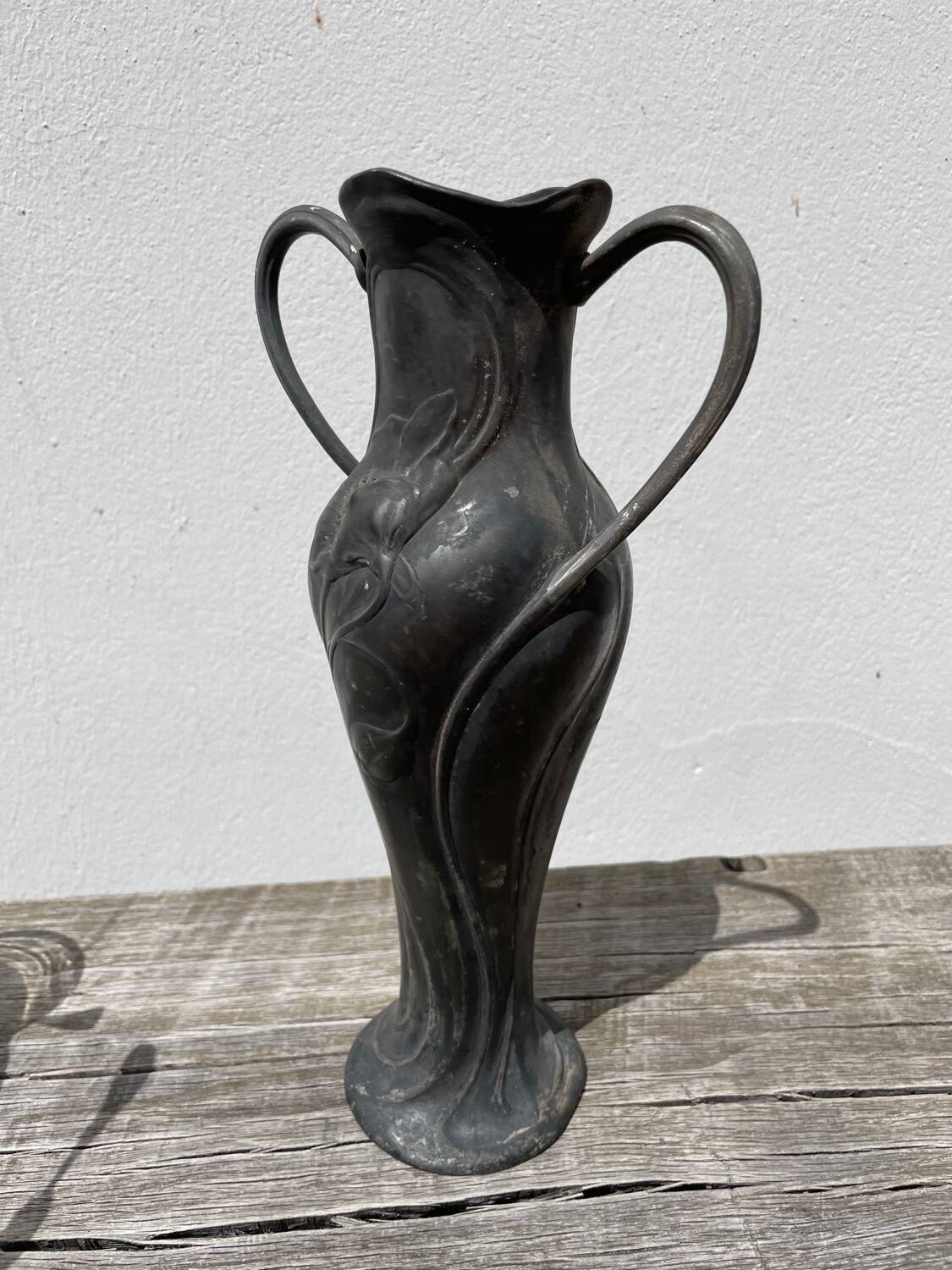 Art nouveau pewter vase 1900 signed
