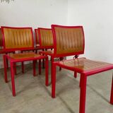 Lot 6 anciennes chaises design Dieticker Bruno Rey bois fuchsia vintage années 70