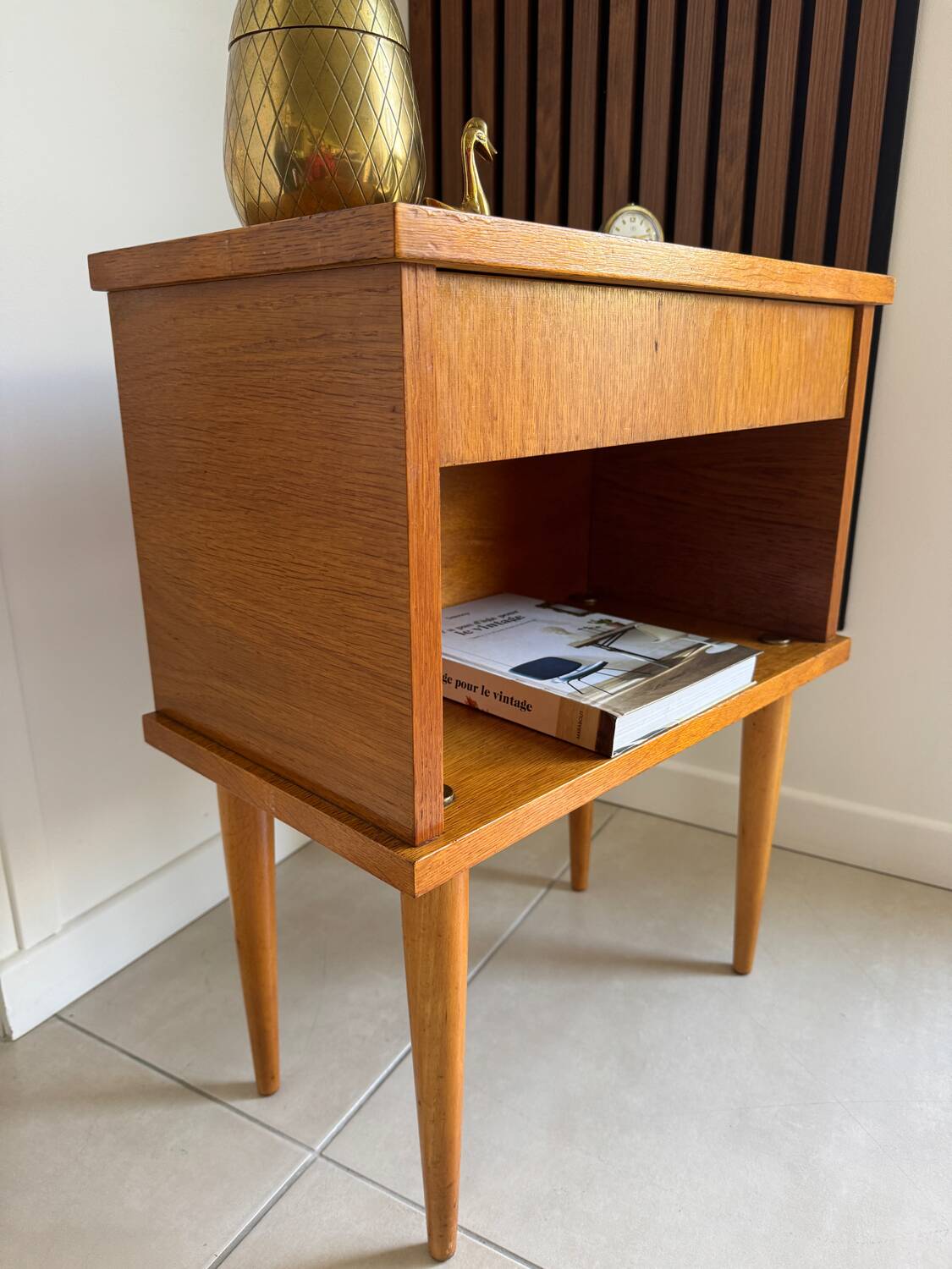 Vintage light wood bedside table