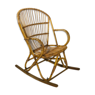 Fauteuil à bascule en bambou, France 1960