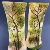 Pair of glass vases decorated with lake landscapes early 20th century LEGRAS