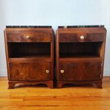 Pair of Art Deco walnut bedside tables