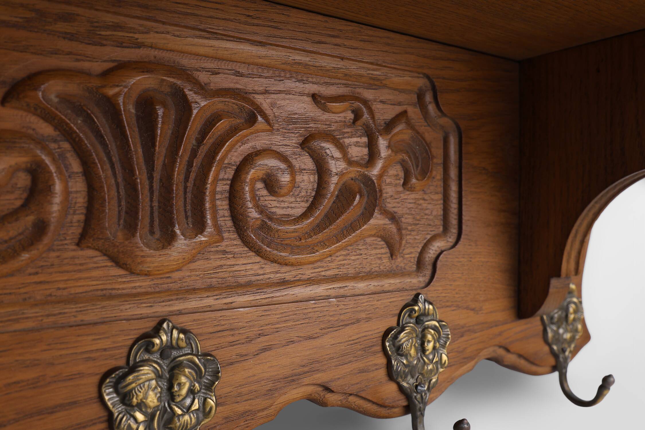 Mid-Century Belgian Oak Wall-Mounted Coat Rack in Bruegel Style