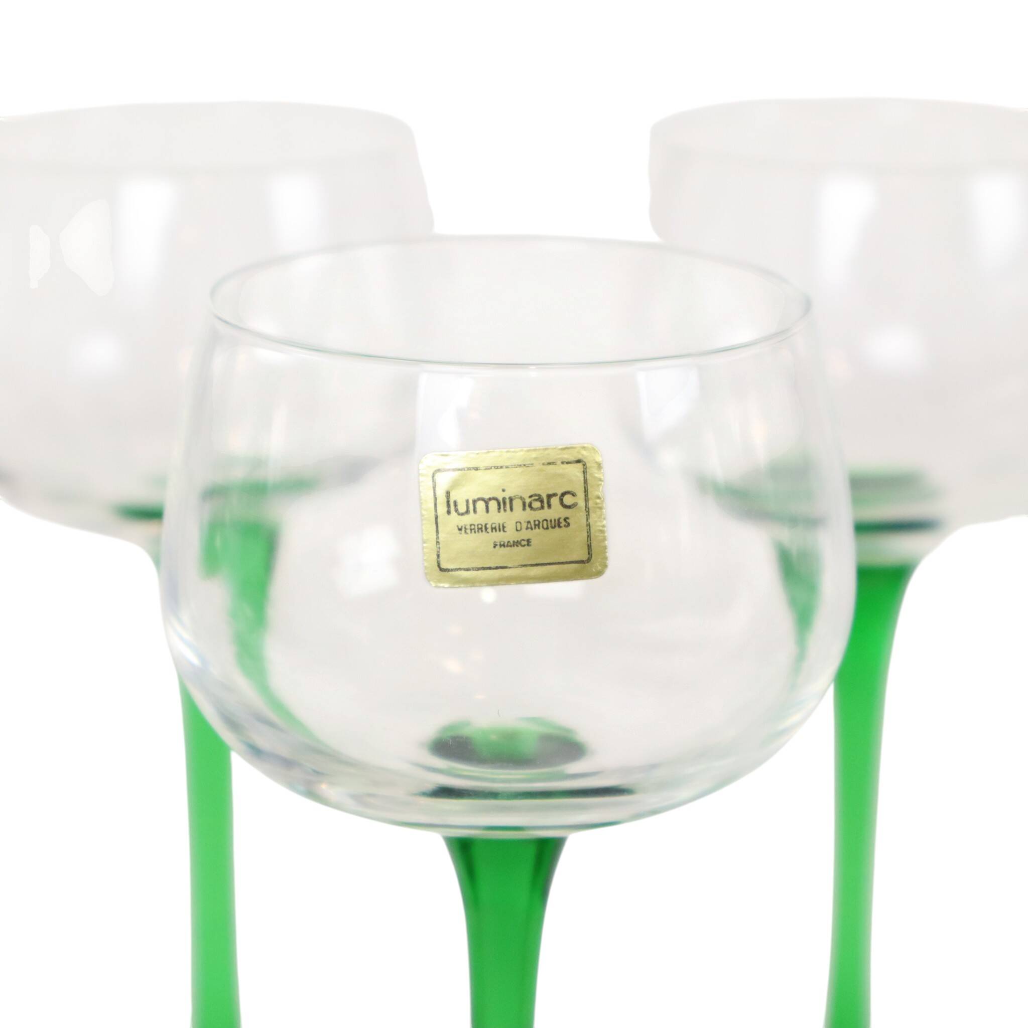 Ensemble de 14 verres à vin vintage Luminarc Alsace avec tiges vertes étroites.