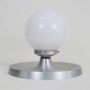 Brushed metal bedside lamp and white opaline globe, year 70