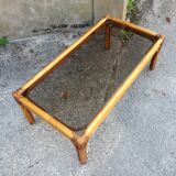 Rectangular coffee table in rattan and smoked glass 100x50