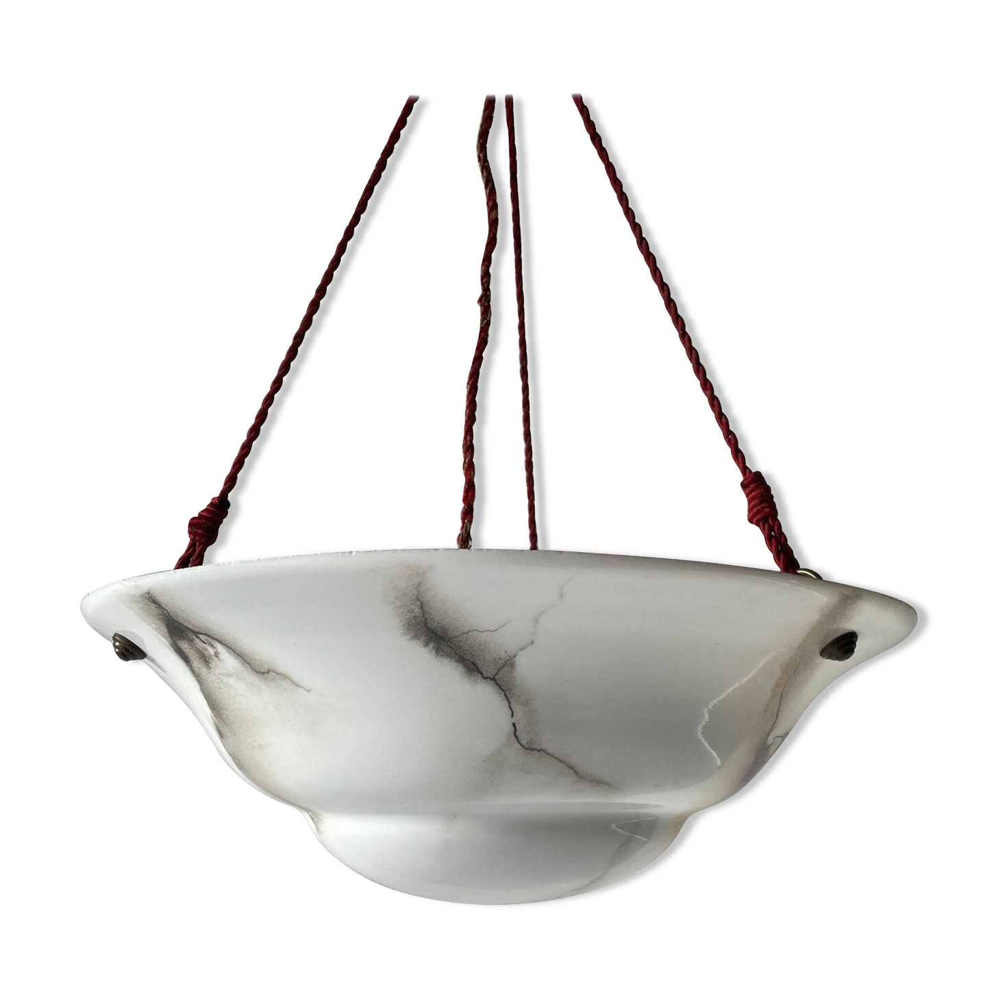 Art Deco suspended lamp in white marble-effect glass, 1940s, Germany.