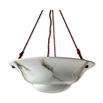 Suspension Art déco en verre blanc aspect marbre, années 1940, Allemagne