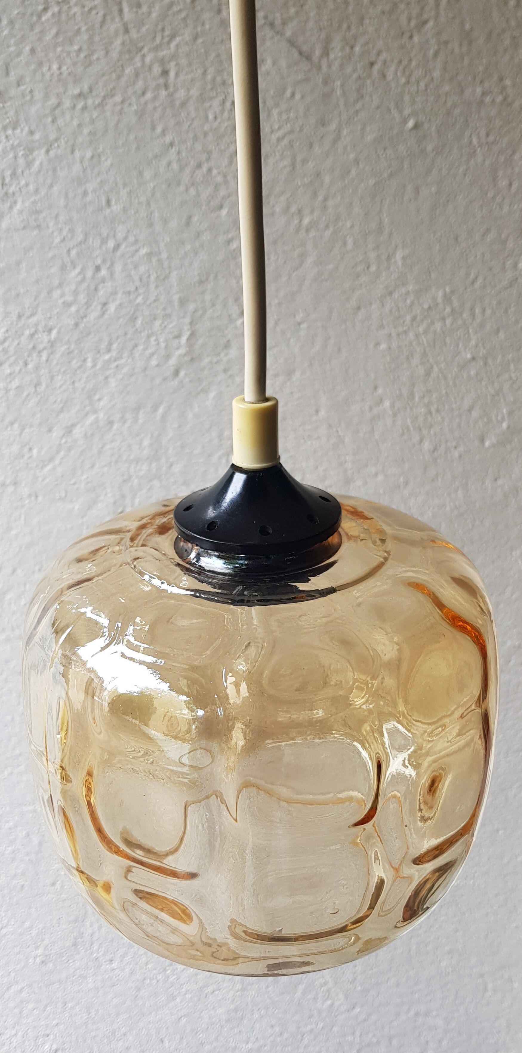 70's amber glass hanging lamp
