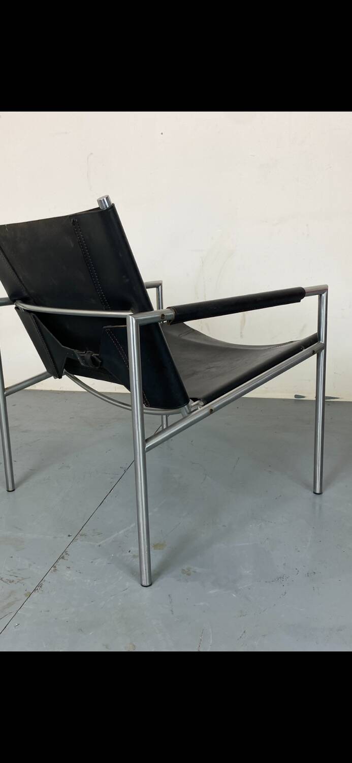 Fauteuil de salon moderne en cuir noir par Martin Visser pour T Spectrum, années 1960