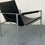 Fauteuil de salon moderne en cuir noir par Martin Visser pour T Spectrum, années 1960