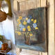 Oil on canvas, bouquet of yellow and blue flowers, mid-20th century.