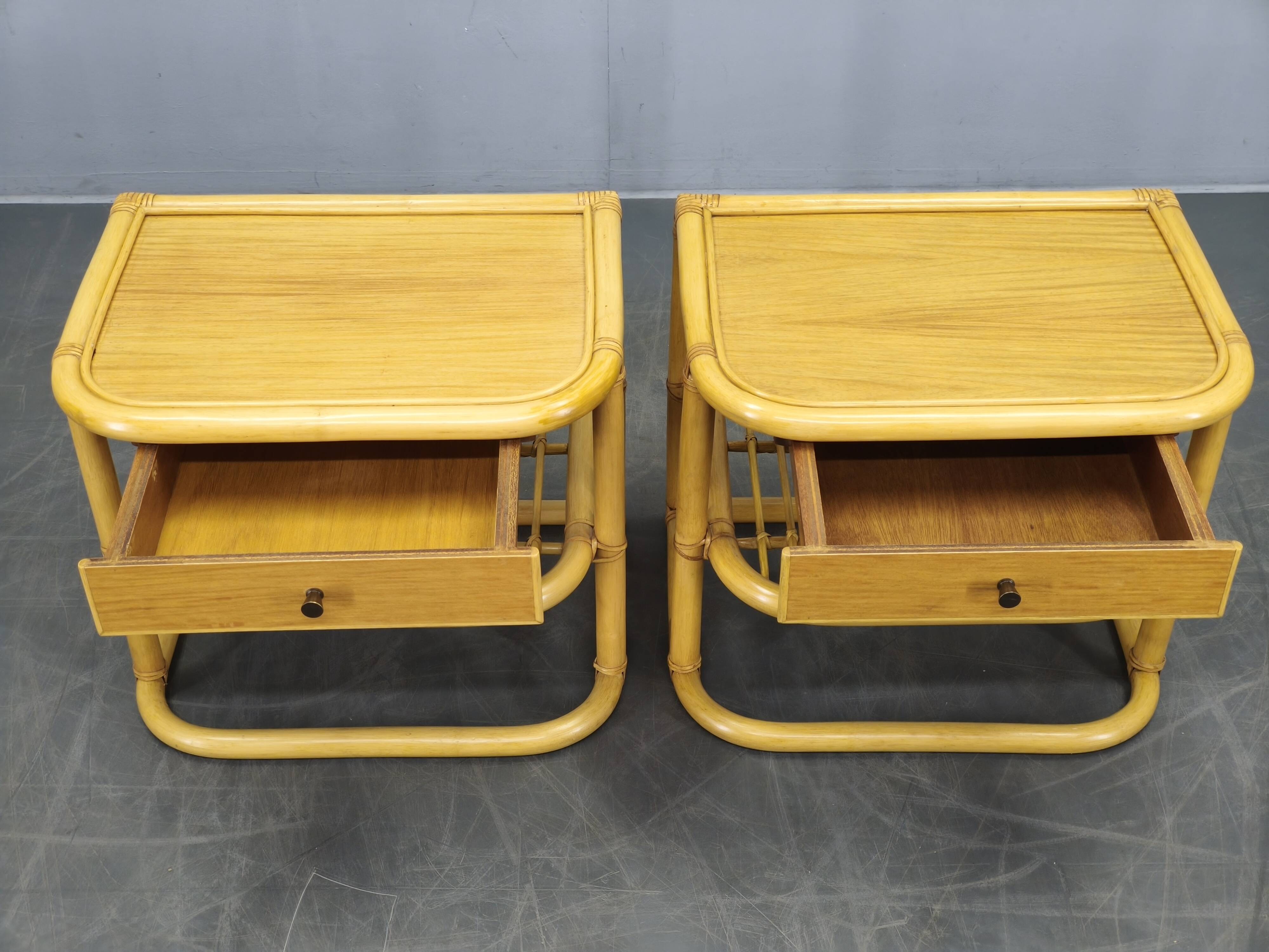 Pair of bamboo bedside tables by Kenneth Bergenblad for DUX, 1960s