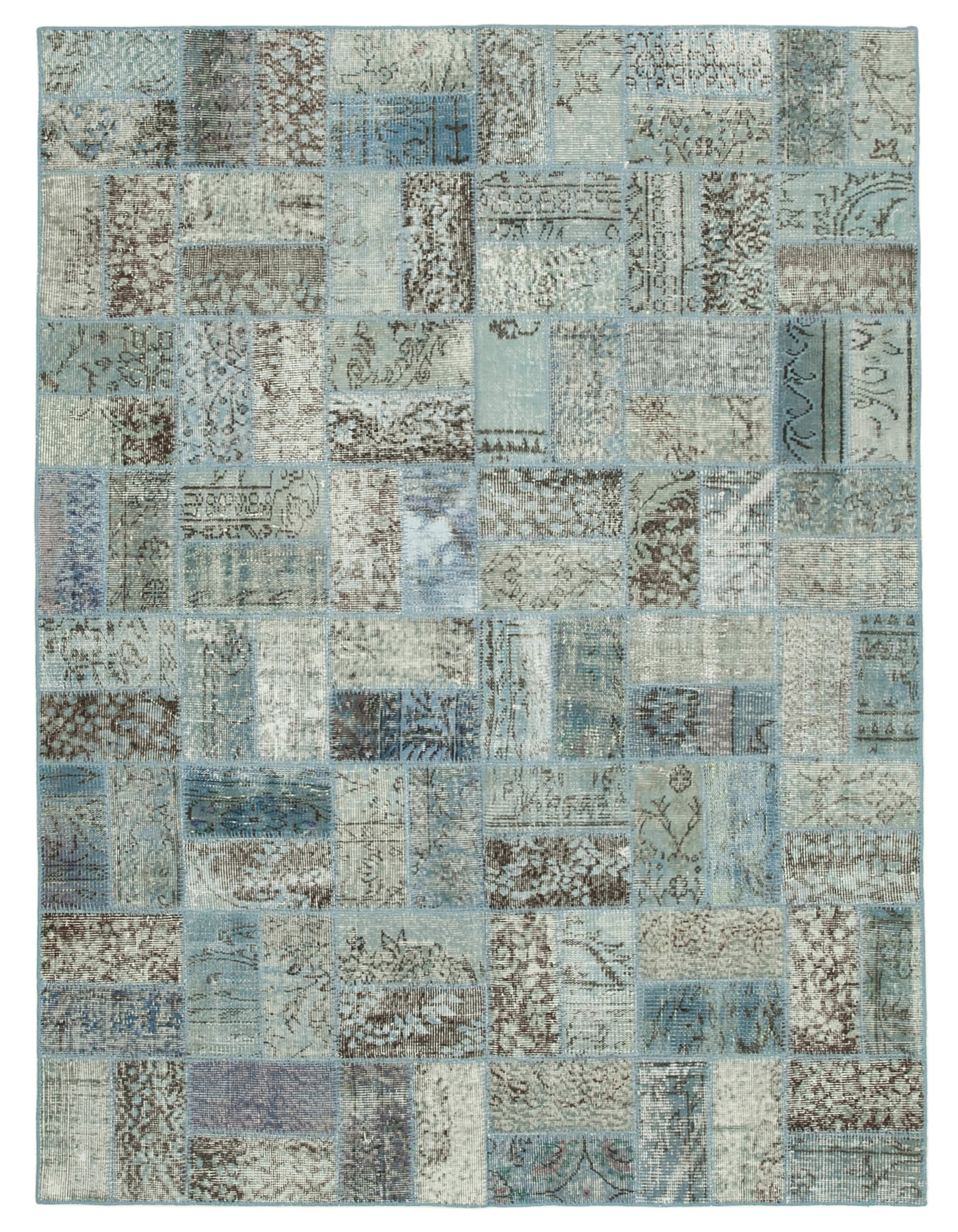 Handwoven turkish contemporary 178 cm x 235 cm blue patchwork carpet