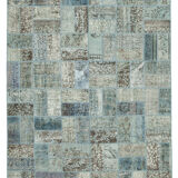 Handwoven turkish contemporary 178 cm x 235 cm blue patchwork carpet