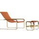 Fauteuil contemporain en acier doré et cuir tabac naturel