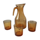 Set of carafe and 3 amber whisky glasses 70s