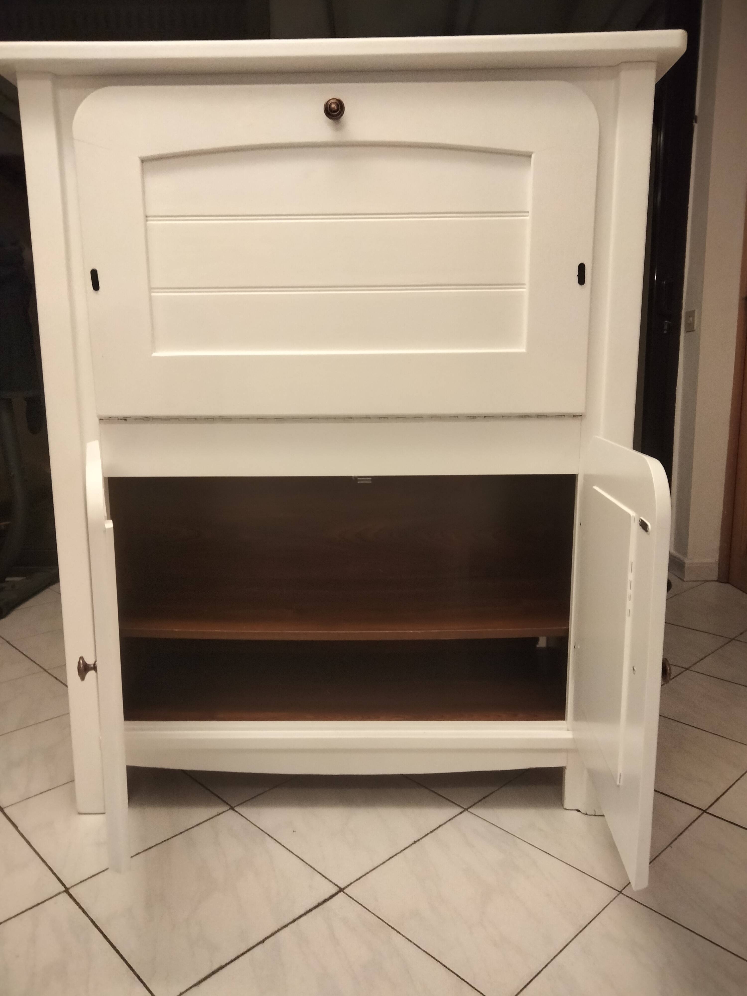 Secretary desk in solid wood, repainted matte white