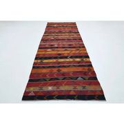 1970s Vintage Turkish Oushak Handmade Wool Cotton Red Runner Rug 124x382