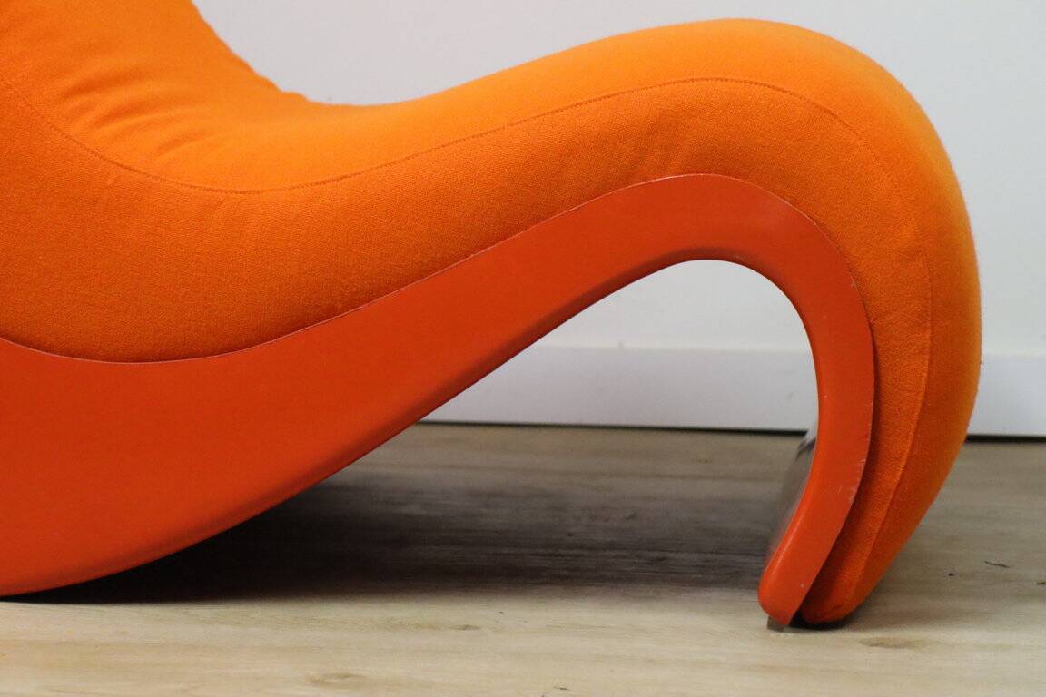 Vintage organic armchair in orange fabric and fiber, 1970