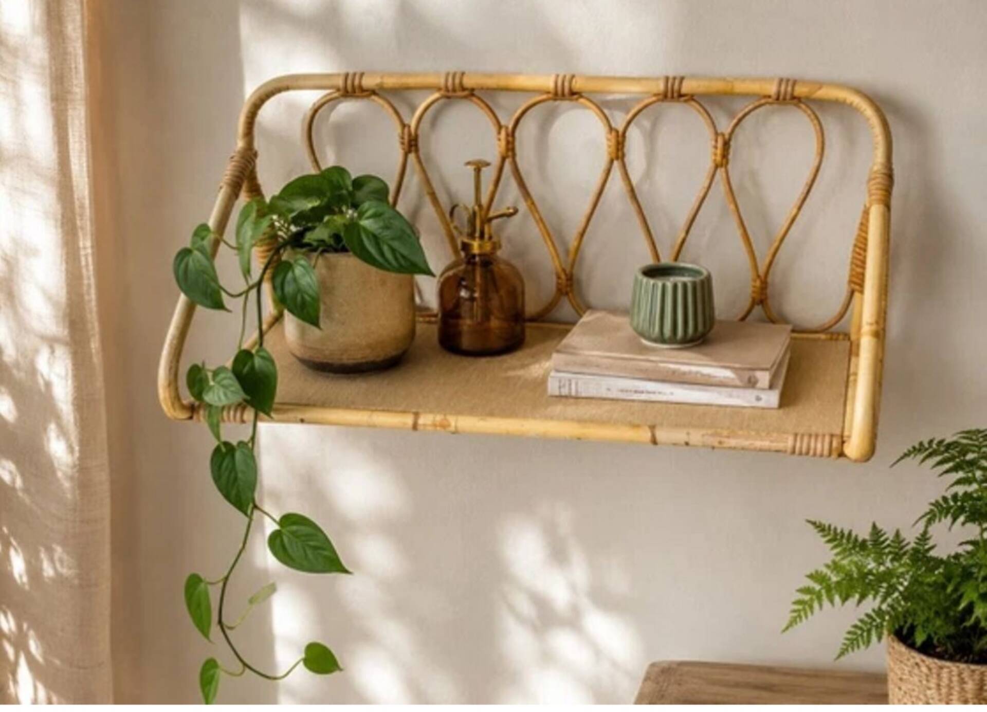 1960s rattan wall shelf