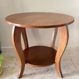 Vintage round oak coffee table with 2 shelves