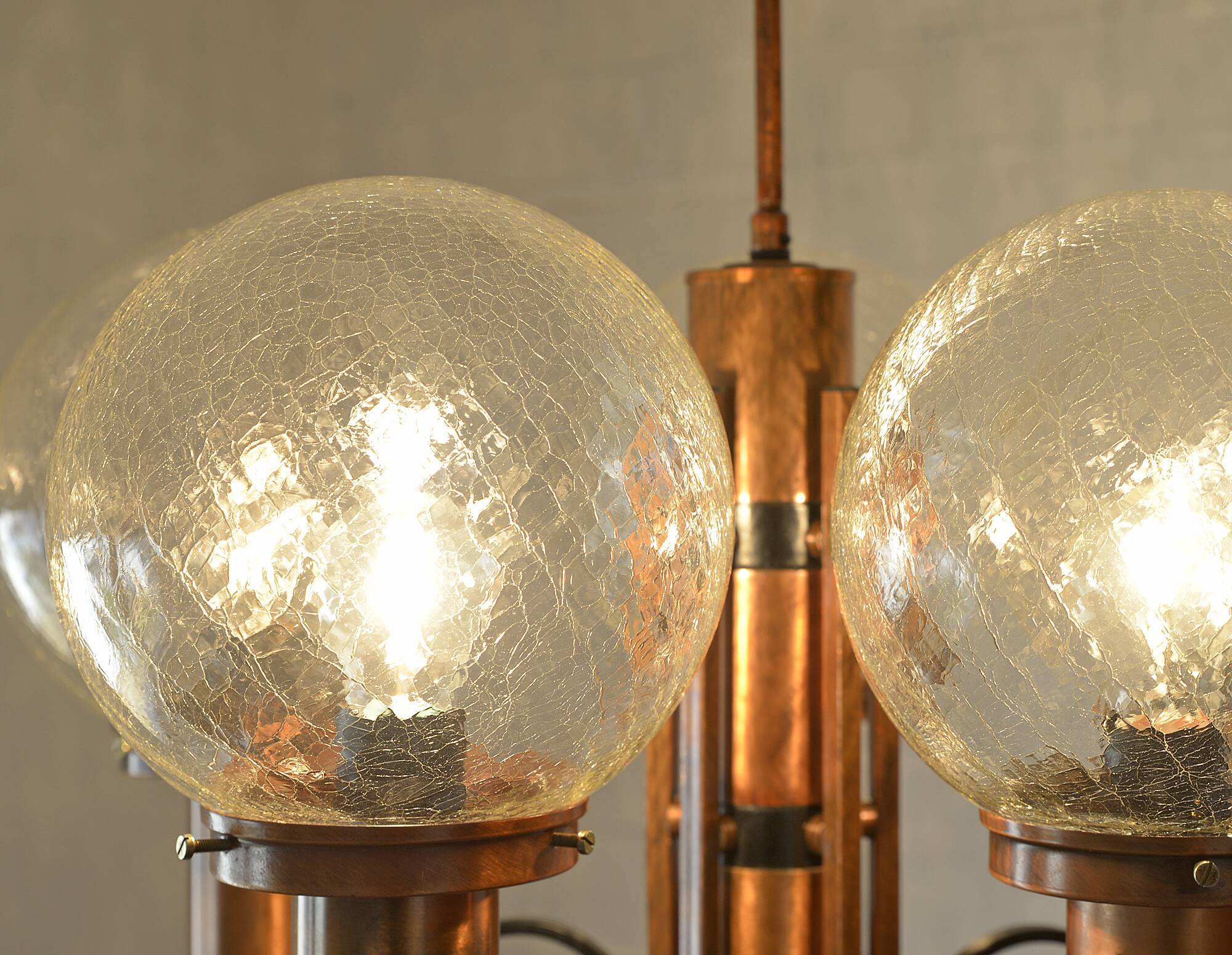 X Large vintage copper chandelier 1980's brutalist hanging light MCM