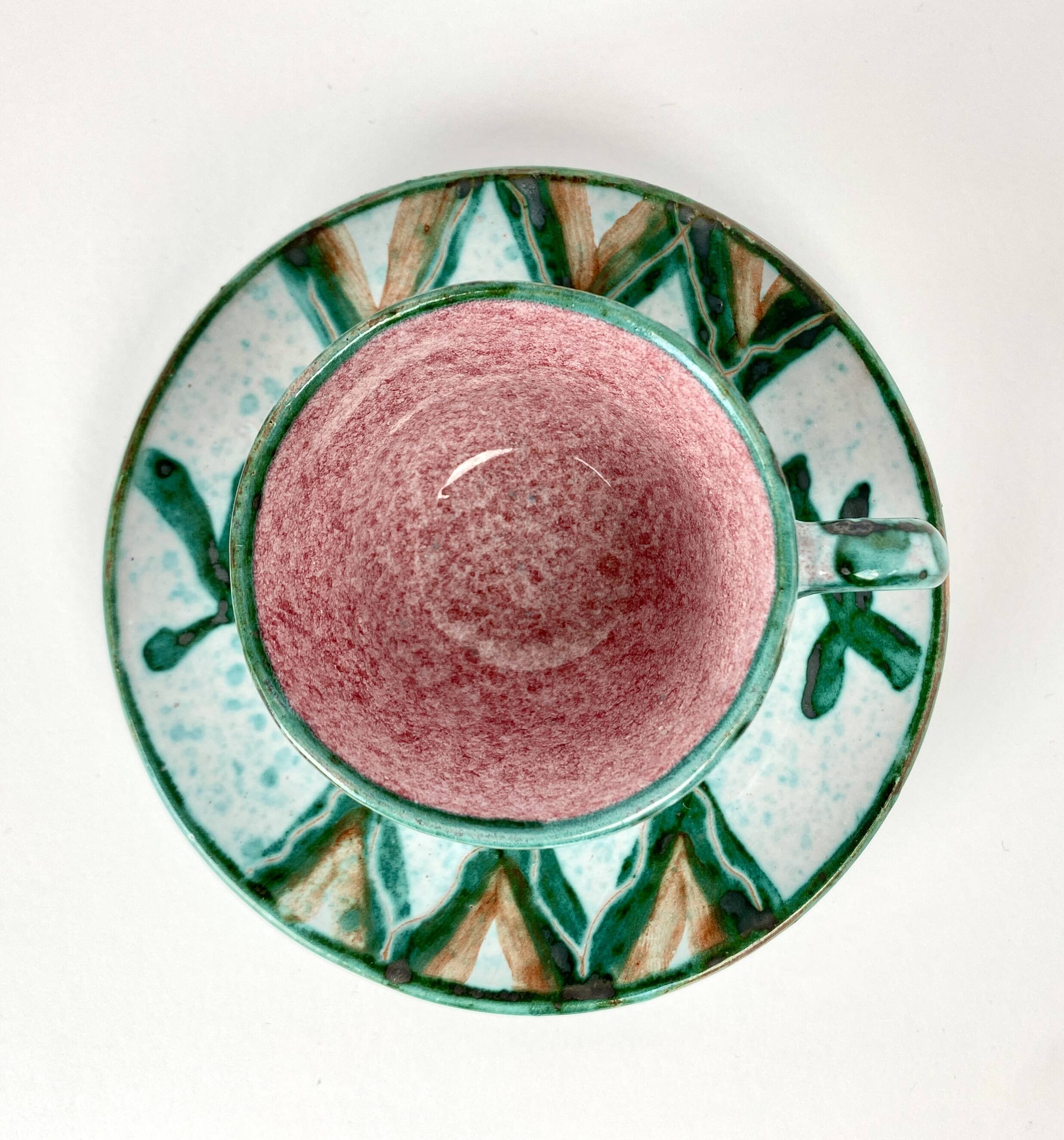 Rare Cup & Saucer Signed Humbert Pittari Vallauris Vintage