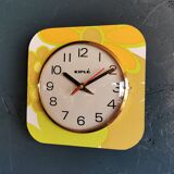 Vintage silent wall pendulum clock from the 60s square "Kiulé flowers"