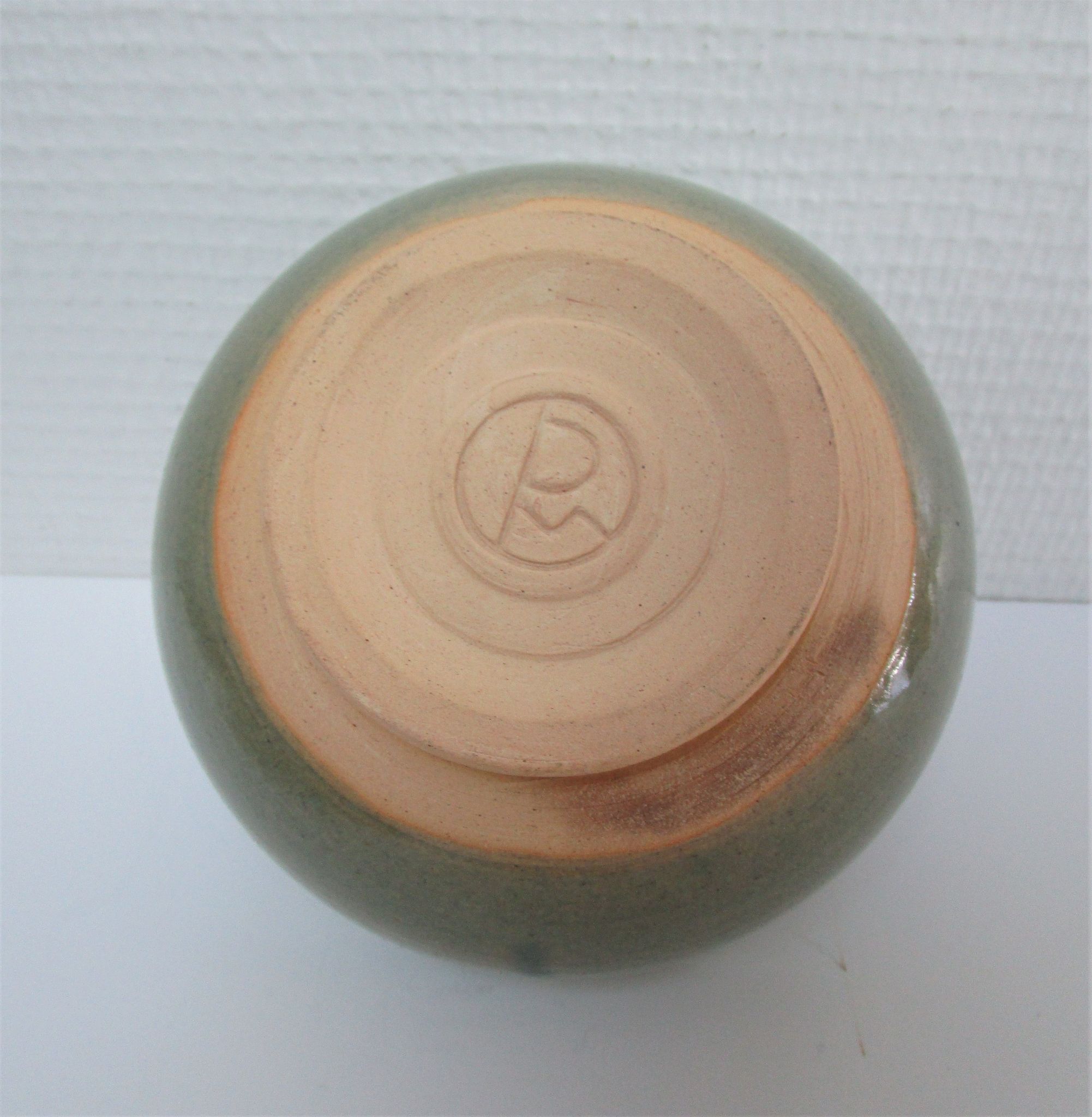 Bowl and round ceramic dish enamelled blue green brown vintage signed vintage