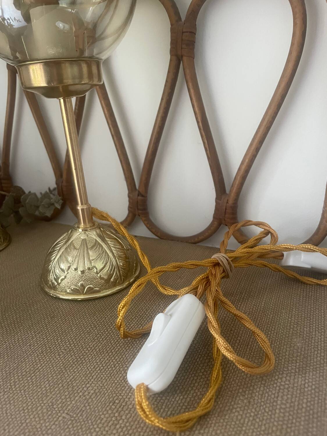 2 round globe amber glass bedside table lamps